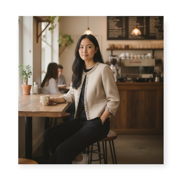 BCBGMaxAzria Jackets & Blazers - BCBG MaxAzria  Gemma Raw Gems Cropped Linen Jacket  Straw Beige